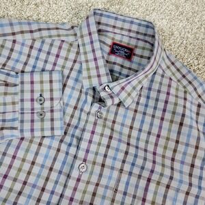 Untuckit Slim Fit Wrinkle Free Mens Large Gray Plaid Check Button Down LS